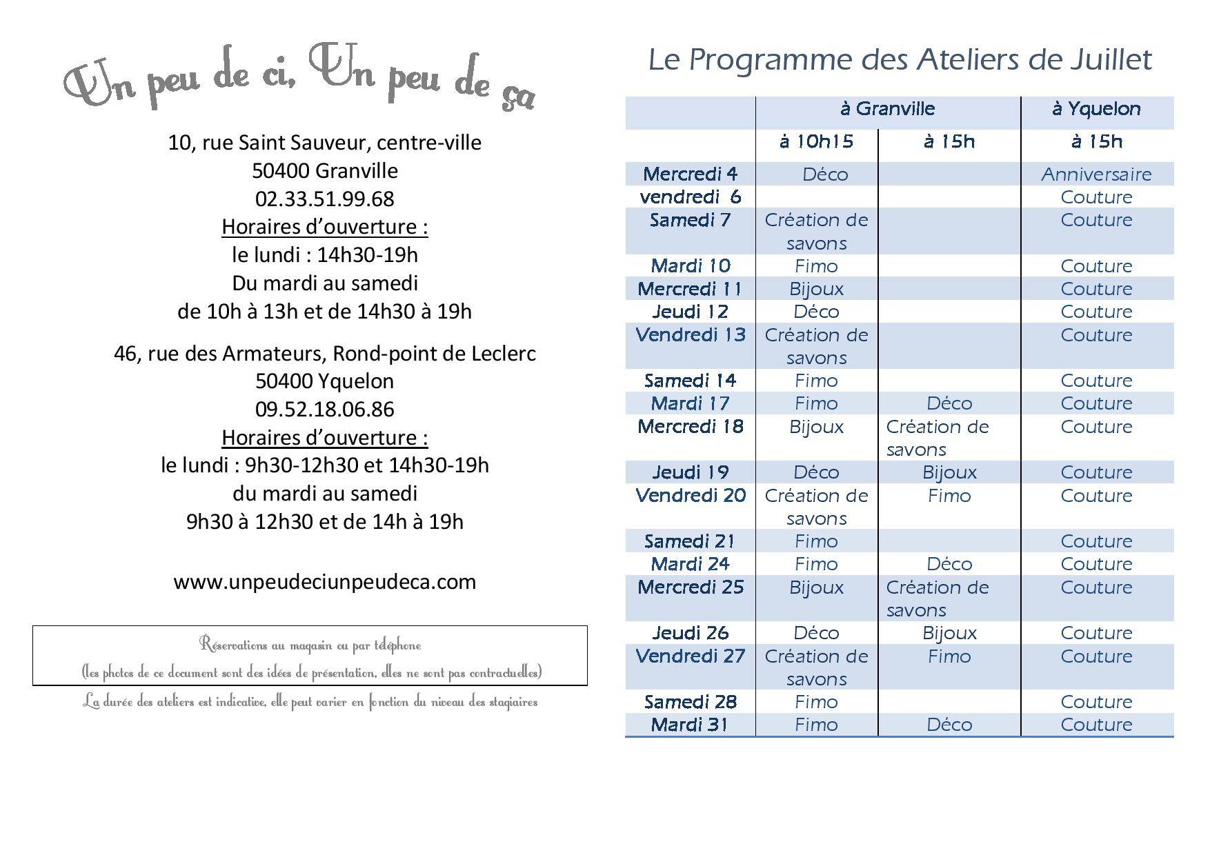 programme des ateliers couture un peu de ci granville